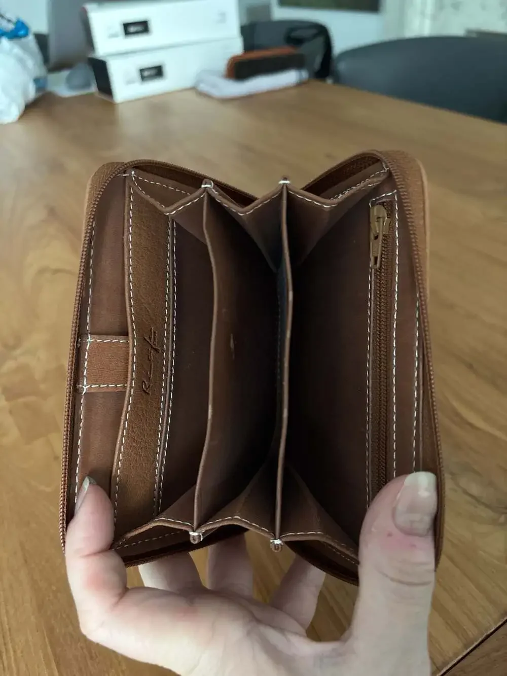 Recife Paris Grain Leather Zip-Around Clutch Wallet in Cognac